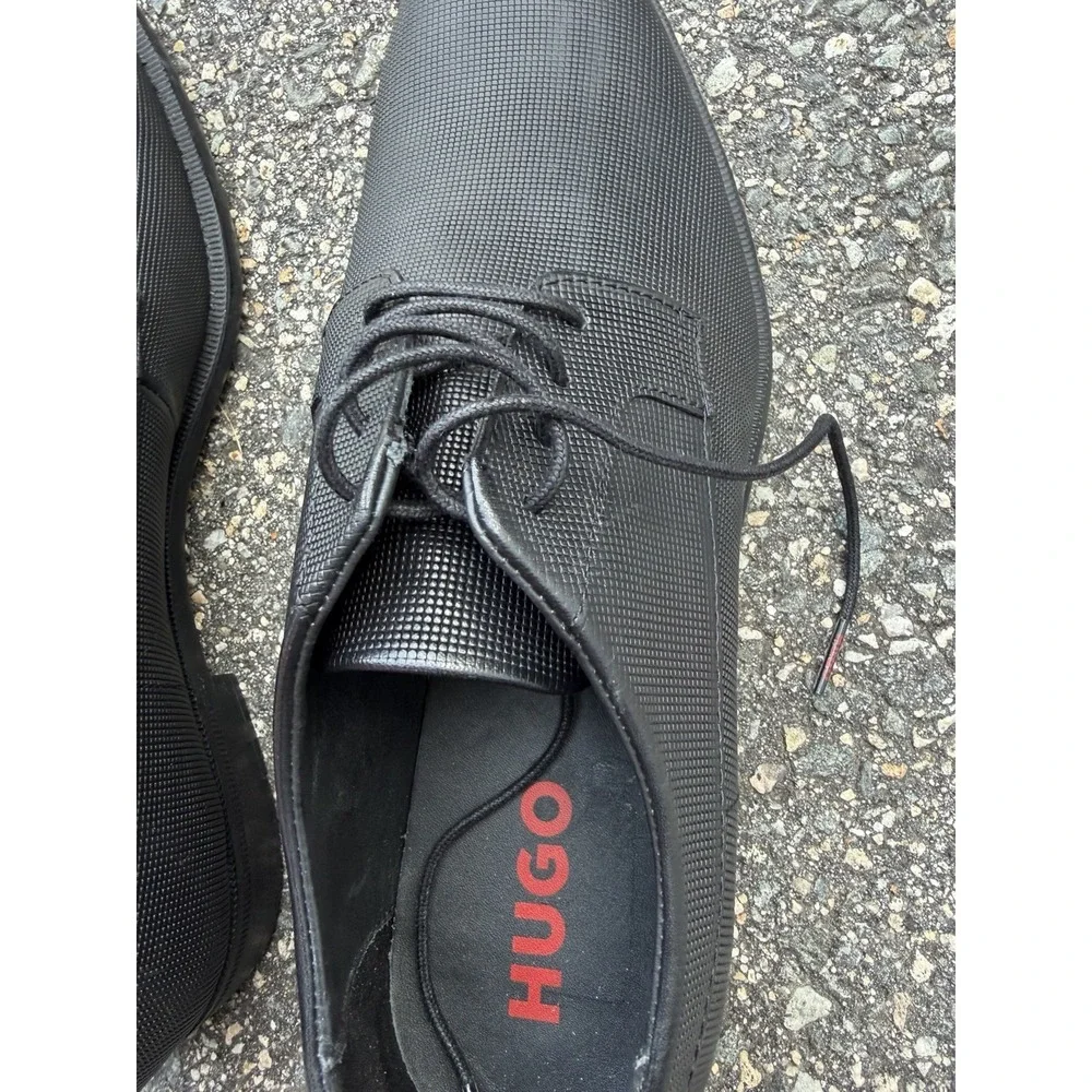 HUGO Boss Men's Black Textured Leather Lace Up Shoes EU 43 Dress Casual 50476506